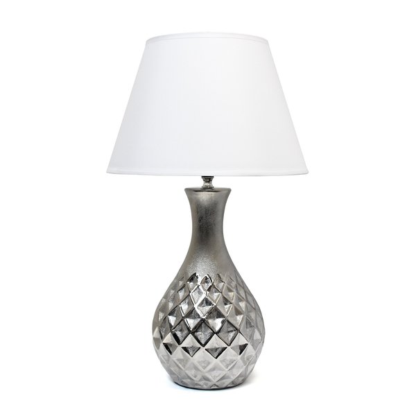 Elegant Designs Ceramic Table Lamp with Metallic Silver Base and White Fabric Shade LT2041-MSV